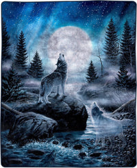 Wolf Blanket - 80x92-Inch Printed Howling Wolf Moon Blanket view 1
